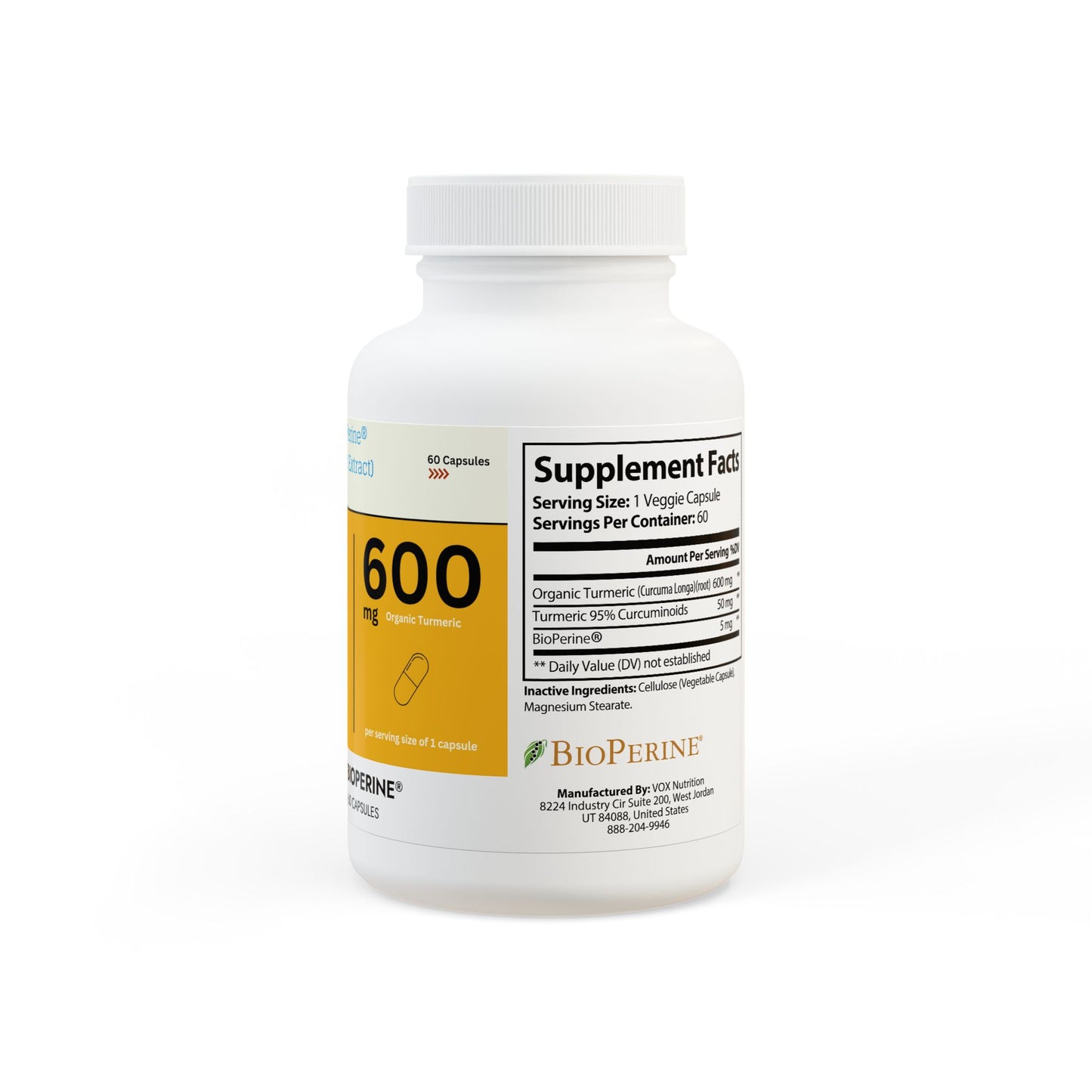 Turmeric with BioPerine® (Black Pepper Fruit Extract) Supplement (60 Capsules)